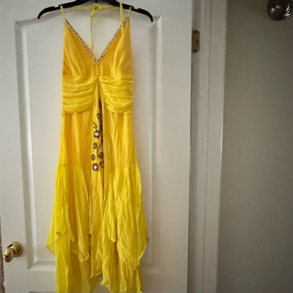 Elegant Yellow Halter Dress